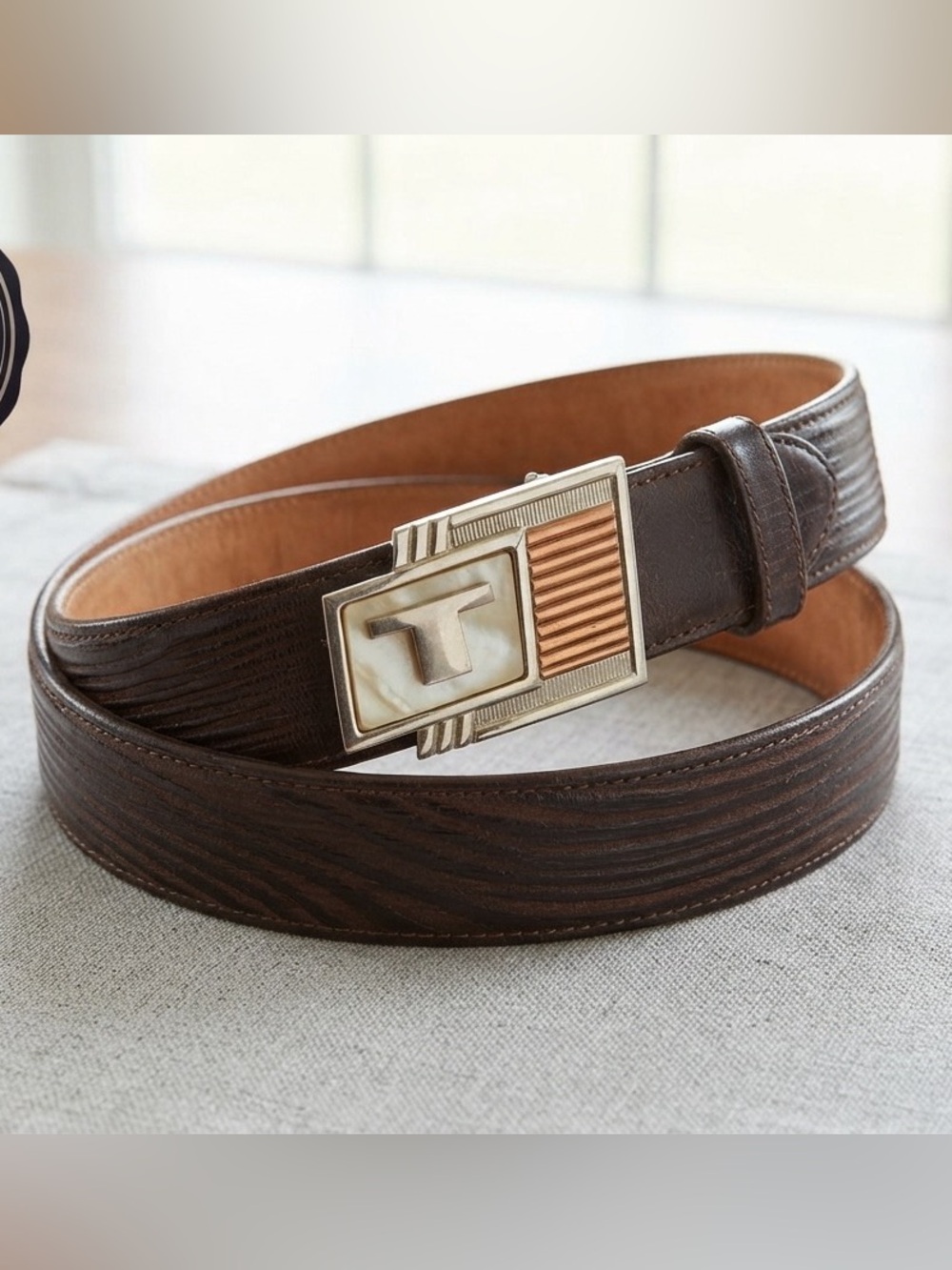 Hickok African Zebra belt - mother of pearl and brass buckle T mono sz 32